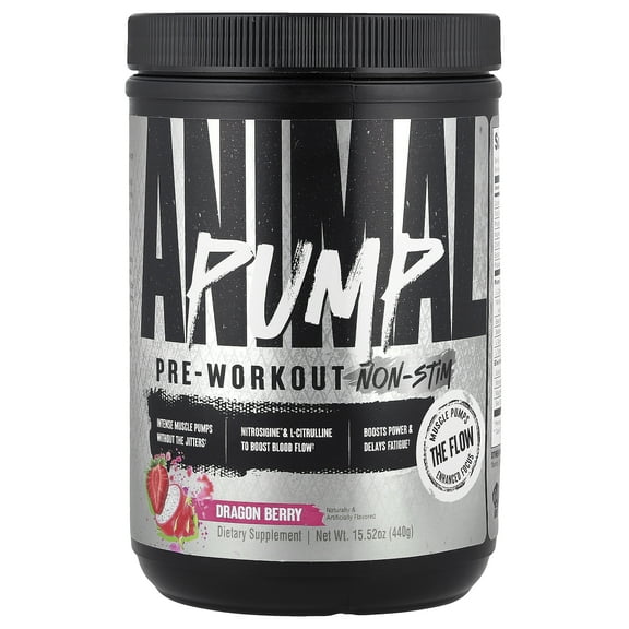 Animal Pump NS Stim-Free Pre Workout Powder for Men & Women - Caffeine-Free Preworkout for Energy, Focus, and Muscle Builder, Beta Alanine, Citrulline, Nitrosigine and Nootropics, Dragon Berry, 440g