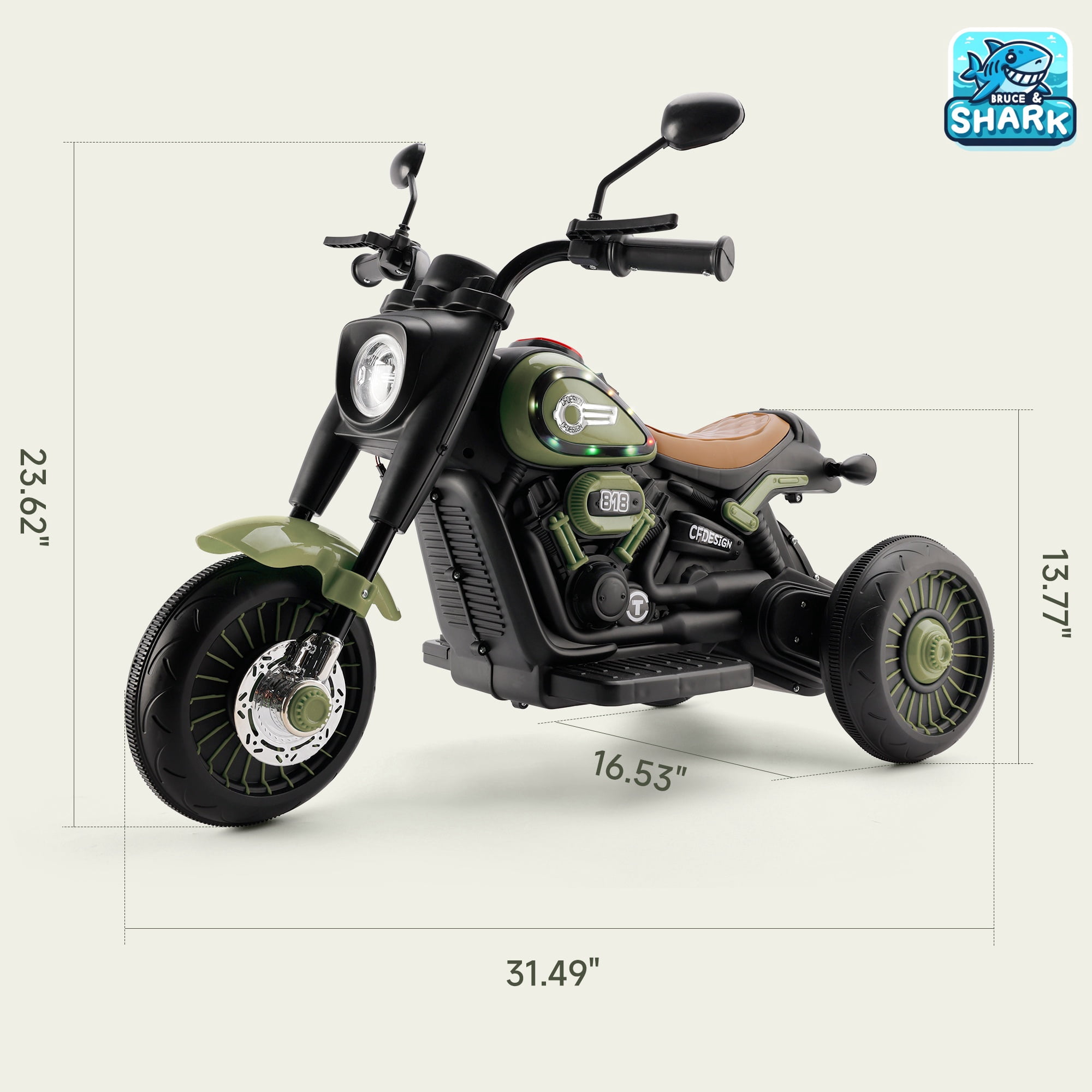 Bruce&Shark Toddler Motorcycle, 6V Battery Powered Electric Motorcycle with Headlights & Music, Kids Motorcycle Ride on Toy for Toddlers Boys 18+ Months
