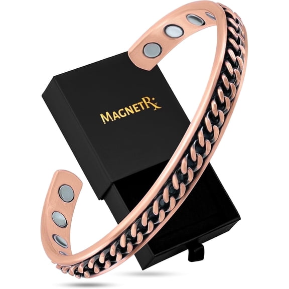 Copper Bracelet Cuff for Men & Women with Curb Chain Inlay