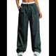 thumbnail image 1 of Pantalones A Rayas para Mujer, de Color Block, Cintura Alta, Pierna , Informales, para Trabajo y Oficina. Verde Oscuro M, 1 of 10