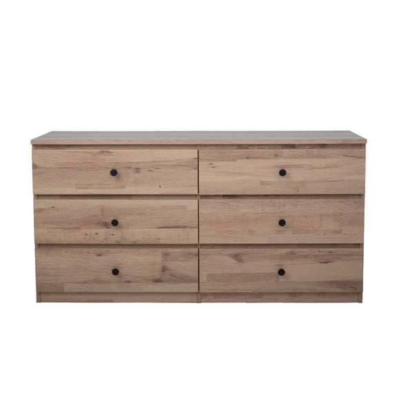 Light Oak 6-Drawer 47 in. Wide Chest of Drawers