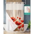 thumbnail image 2 of No Hook Shower Curtain with Snap in Liner, Spring Floral Watercolor Poppy Oil Painting Hotel Shower Curtains for Bathroom, Washable Shower Curtain Liner Set with Mesh Top Window, 36"x78", 2 of 6
