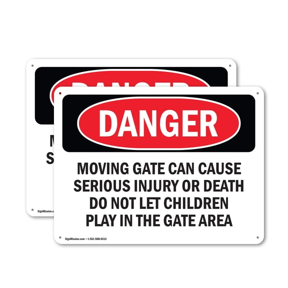 (2 Pack) Moving Gate Can Cause Serious Injury Or OSHA Danger Sign 14 Inch X 10 Inch Indoor / Outdoor Rust-Free Aluminum Metal Signs for Workplace, Workshop, and Construction Site, Made