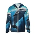 thumbnail image 2 of Uemuo Ice Blue Ocean Cute Dolphin Pattern Women's Full Zip UPF 50+ Sun Protection Hoodie Jacket Long Sleeve Sun Shirt Hiking Outdoor Performance with Pockets-, 2 of 9