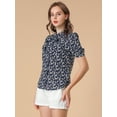 thumbnail image 4 of INSPIRE CHIC Blusa floral con cuello alto y manga corta con lazo y botones para mujer Azul S, 4 of 6