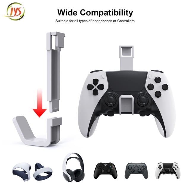 JYS Wall-Mounted Side Storage Rack for PS5 Pro/PS5 Slim - Console Hanger with Dual Controller & Headphone Holder, Space-Saving Gaming Organizer for PlayStation 5 Disc/Digital Editions