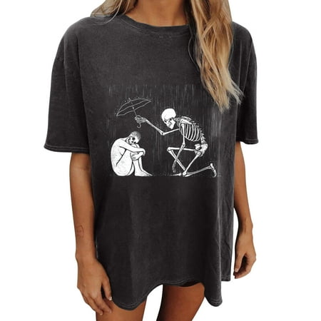 

Tank Top for Women Nursing Tops Women s Vintage Drop Sleeves Skull Sun Moon Print Short Sleeve Tops Blouse Tank Tops Long Sleeve Shirts for Women Clearance Womens Blouses and Tops Dressy Gray M