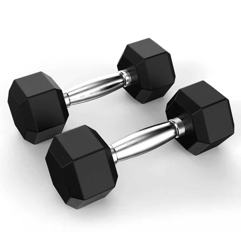 5lb, 10lb, 20 Lb, 30lb, 50lb Barbell Set of 2 Hex Rubber Dumbbell with Metal Handles Pair of 2 Heavy Dumbbells Choose Weight Cap Gym/Home Barbell Plates Body Workout
