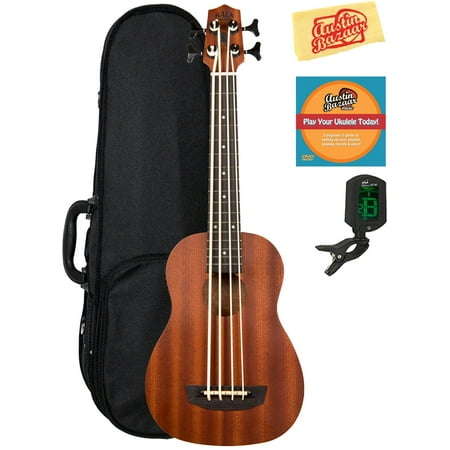 Kala UBASS-WNDR-FS Wanderer Acoustic-Electric U-Bass Ukulele Bundle with Hard Case, Tuner, Austin Bazaar Instructional DVD, and Polishing Cloth