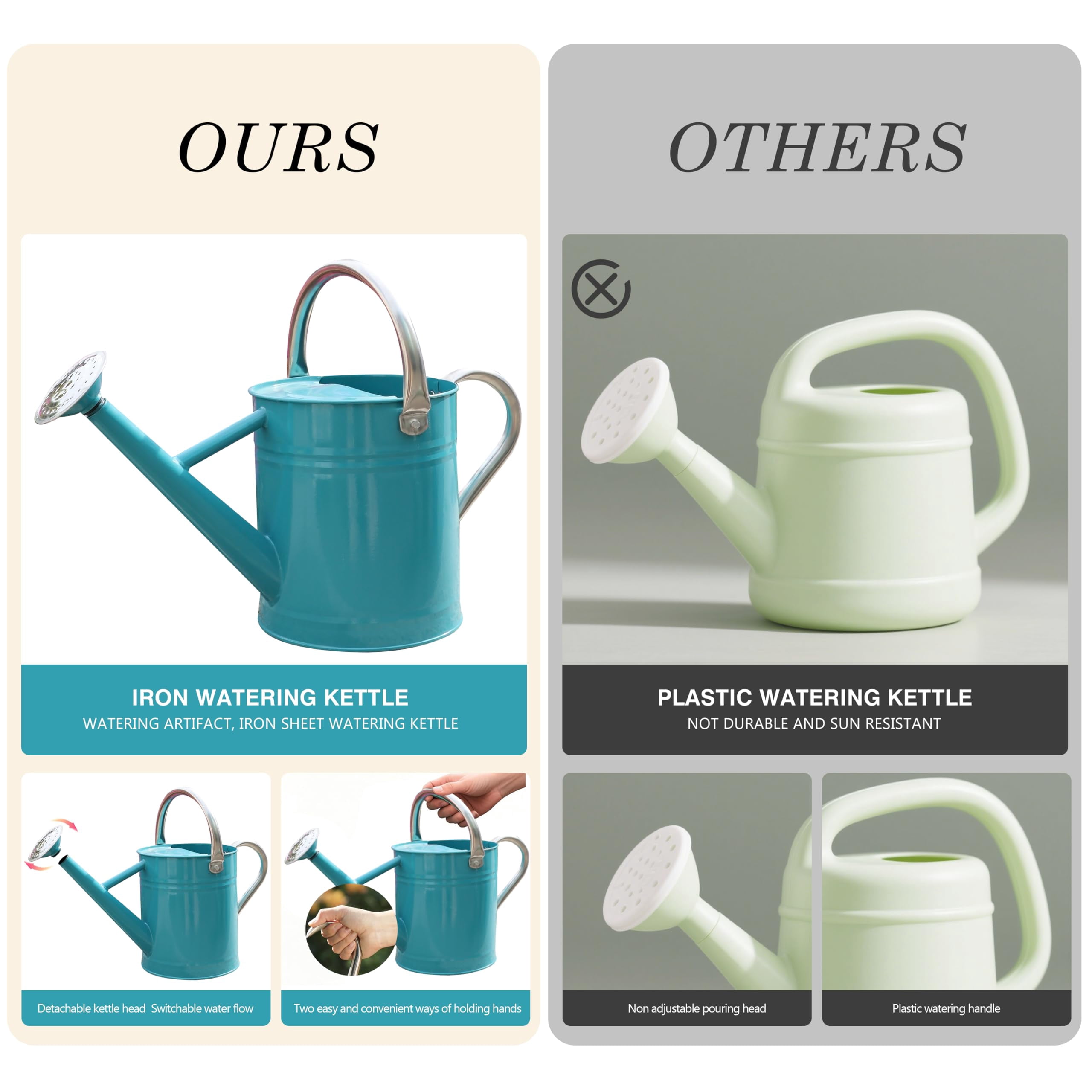 Metal Watering Can for Outdoor and Indoor Plants, Watering Can Decor, 1 Gallon - 006 LEAF GREEN