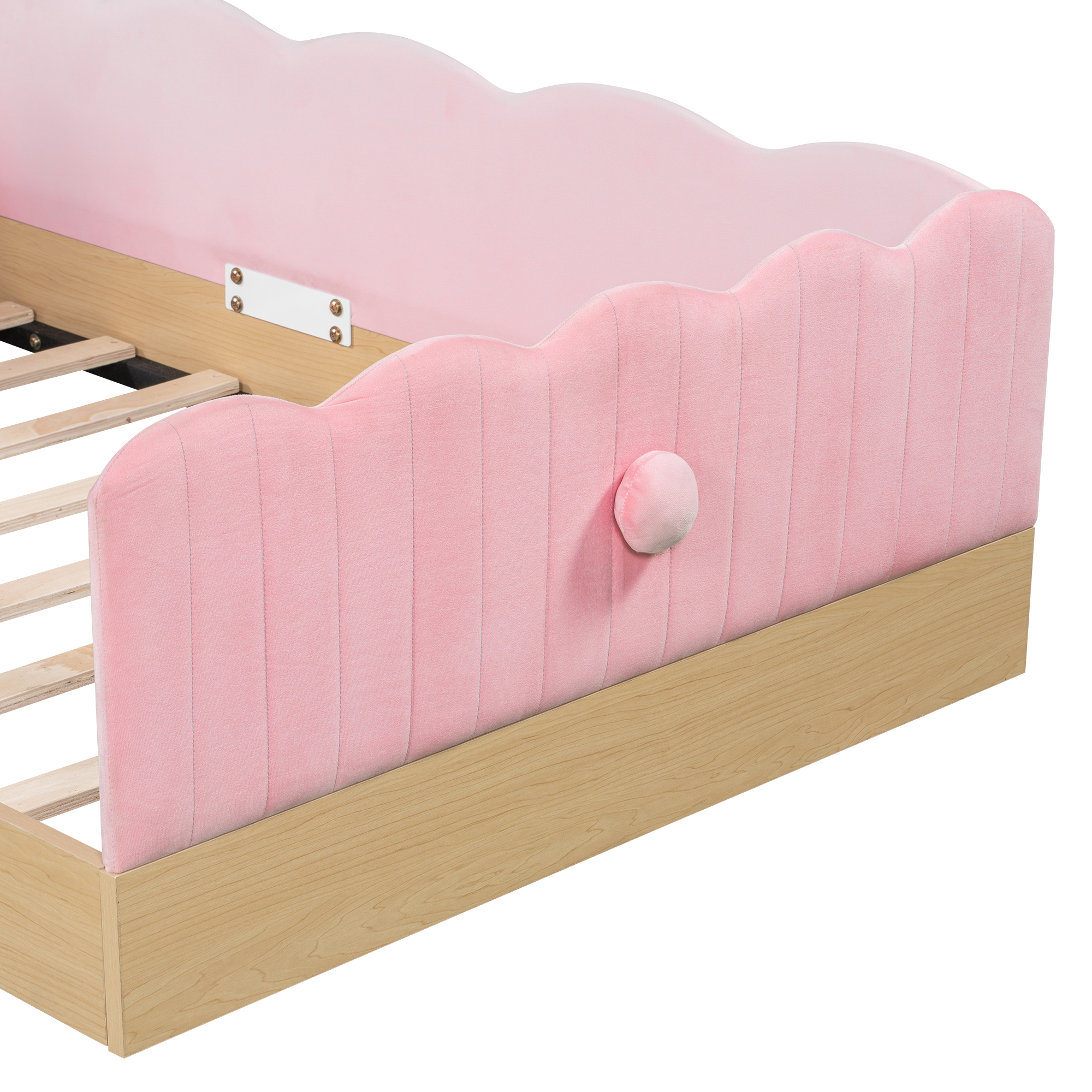 Euroco Upholstered Twin Size Platform Bed, Cartoon Floor Bed with Pillows and Storage Bags, Pink