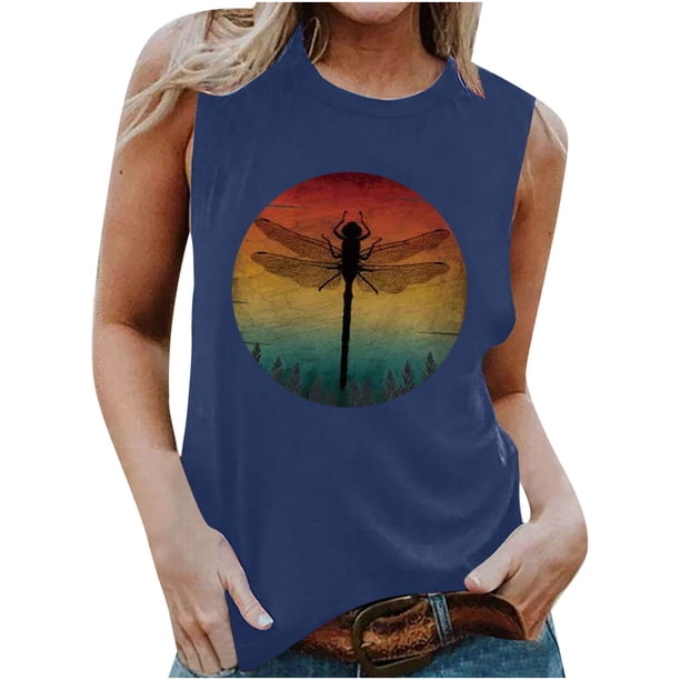 Camiseta holgada sin mangas con cuello redondo y estampado informal de verano para mujer Pompotops lopia992800