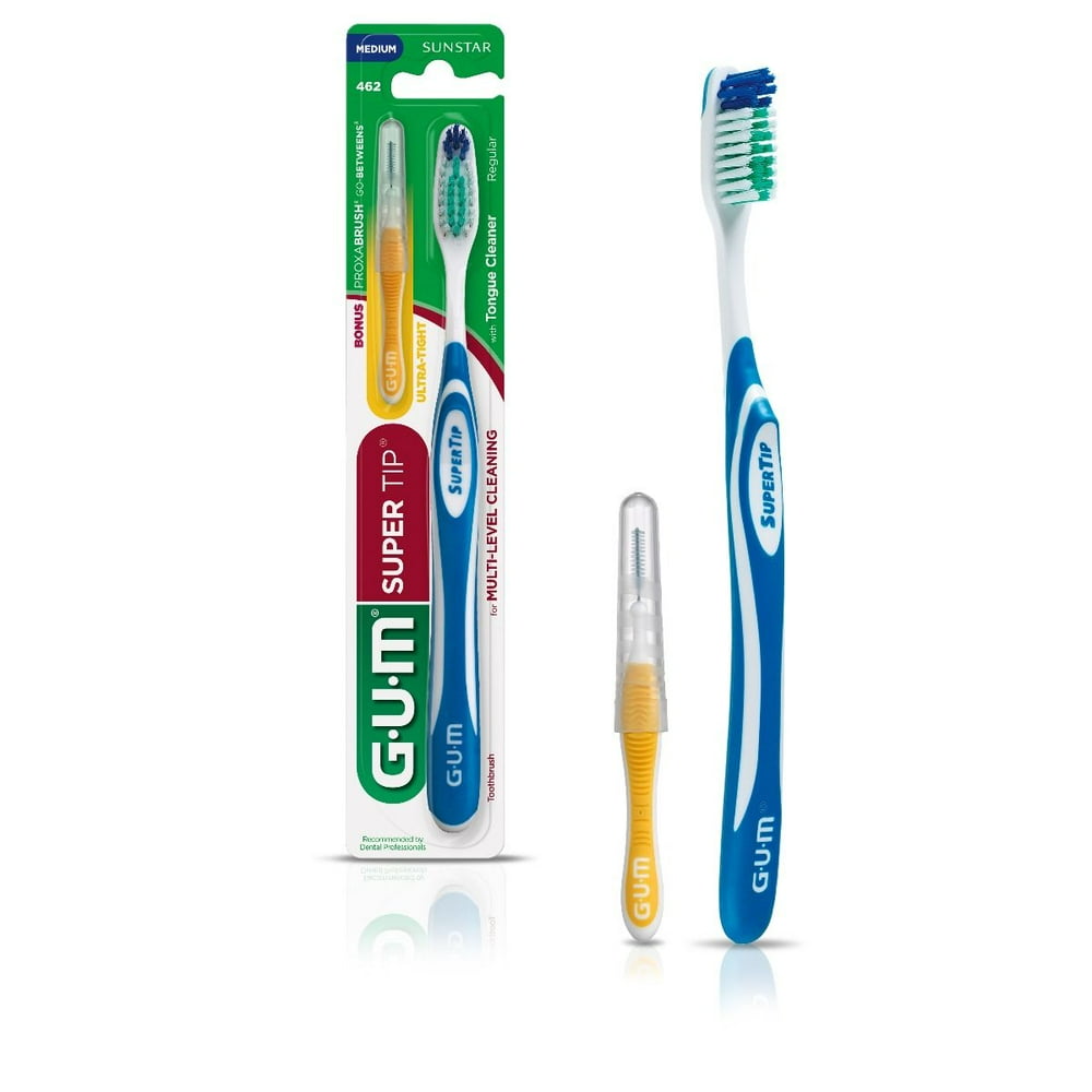Sunstar Gum Super Tip Toothbrush Medium and Full with Bonus Go Betweens, 1 Ea, 2 Pack Walmart