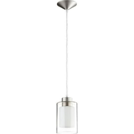 

Quorum 1 Light Down Mini Pendant in Satin Nickel Clear And White