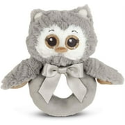 Bearington Baby Lil' Owlie Plush Stuffed Animal Gray Owl Soft Ring Rattle, 5.5"