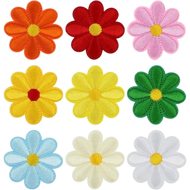 36 Piezas Parche Bordado Tela Termoadhesiva Parche Cosido Motivo de Flor Mini Parches Bordados de Flor de Sol para Ropa Jeans Sombrero Mochilas
