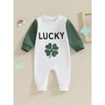 thumbnail image 2 of Bslissey Baby Girls Casual Footless Jumpsuit Long Sleeve Letter Four Leaf Clover Print Rompers 3M 6M 12M 18M Newborn Infant Crew Neck Bodysuit for Ireland Festival, 2 of 8