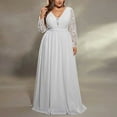 thumbnail image 4 of SMihono Womens Lace V Neck Dress Long Sleeve Plus Size Ball Gown Floor Length Formal Evening Dresses for Curvy Women White XXXL, 4 of 7