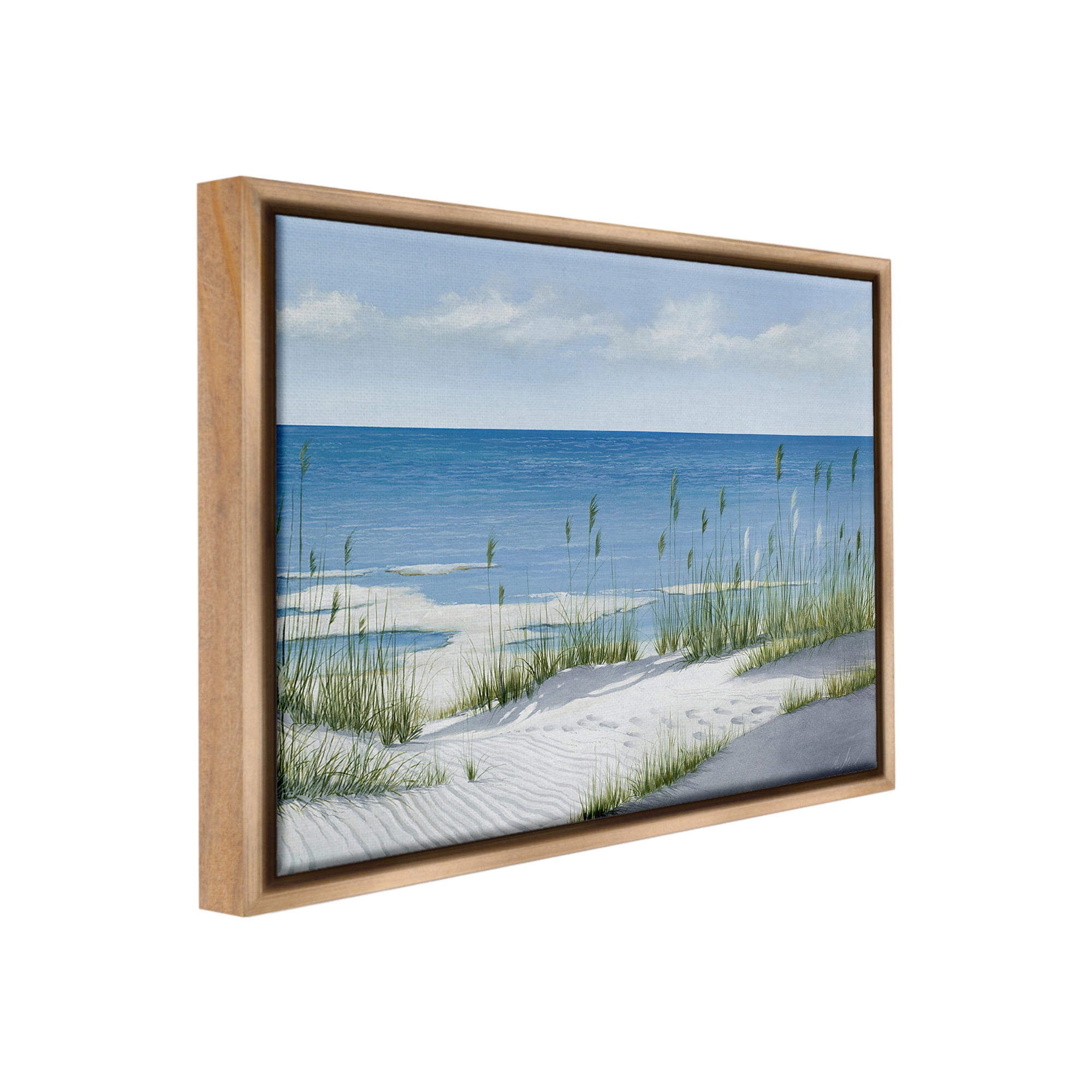 Stupell Industries Beach with White Sand Landscape Painting Brown Floater Framed Canvas Art Print Wall Art, 31 x 25