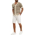 thumbnail image 2 of INSPIRE CHIC Men's Wave Crochet Shirt Hollow Short Sleeve Striped Knit Shirts S Brown, 2 of 6