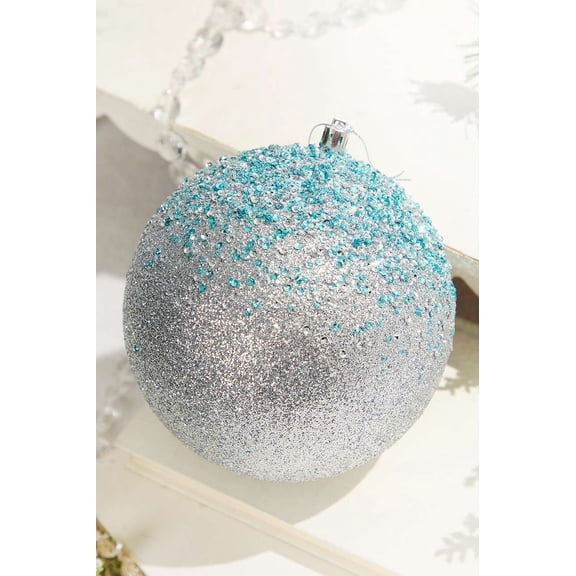 6" Glitter Hanger Ball Ornament - Silver, 6 in