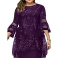 thumbnail image 3 of DYMADE Women Plus Size Crew Neck Floral Printed 3/4 Flared Sleeve Knee Length Elegant Jumper Dress, 3 of 4