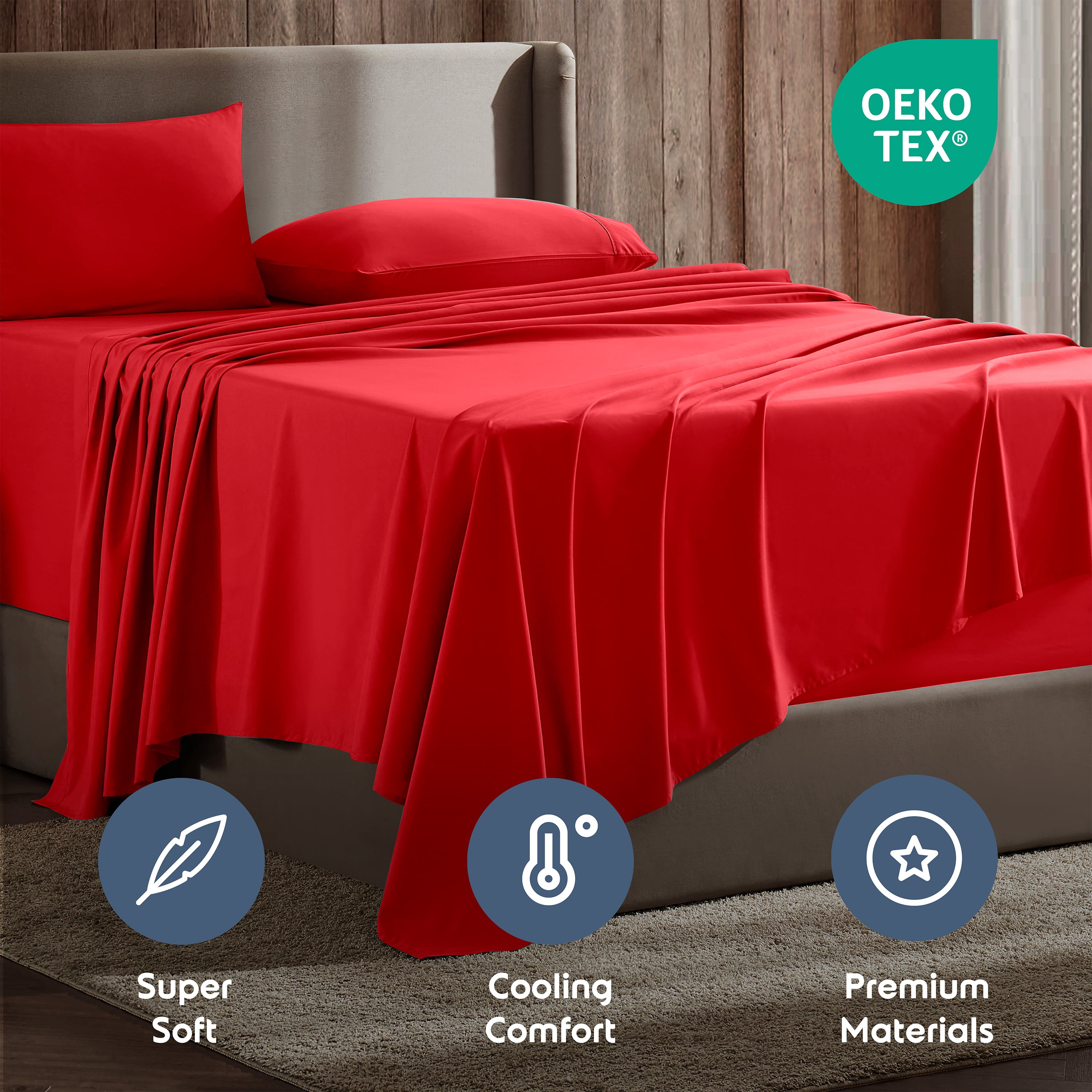 LammaLoe Extra Deep Pocket Twin Xl Sheets Set, 3 Piece, Fits 18"-24" Mattress, Breathable & Extra Soft Bed Sheets, Cherry Red