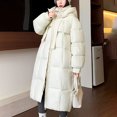 thumbnail image 4 of JGGSPWM Women's Quilted Puffer Coat Hoodie Winter Oversized Mid-Length Padded Down Jacket Warm Heavyweight Bubble Outerwear White 2XL, 4 of 5