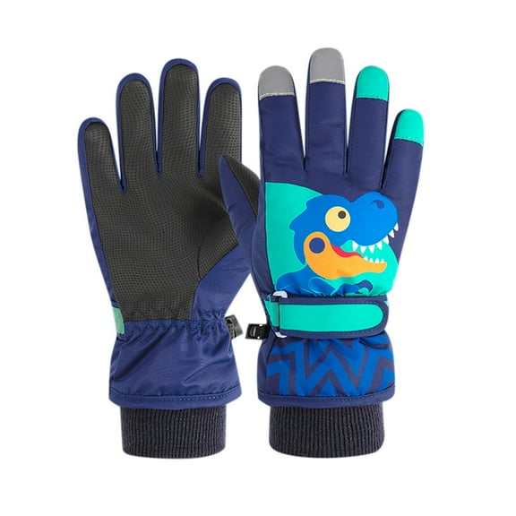 CYRBOKO Boys Gloves, Waterproof Thermal Anti-Slip Cotton Skiing Gloves Navy Size 12-15 T
