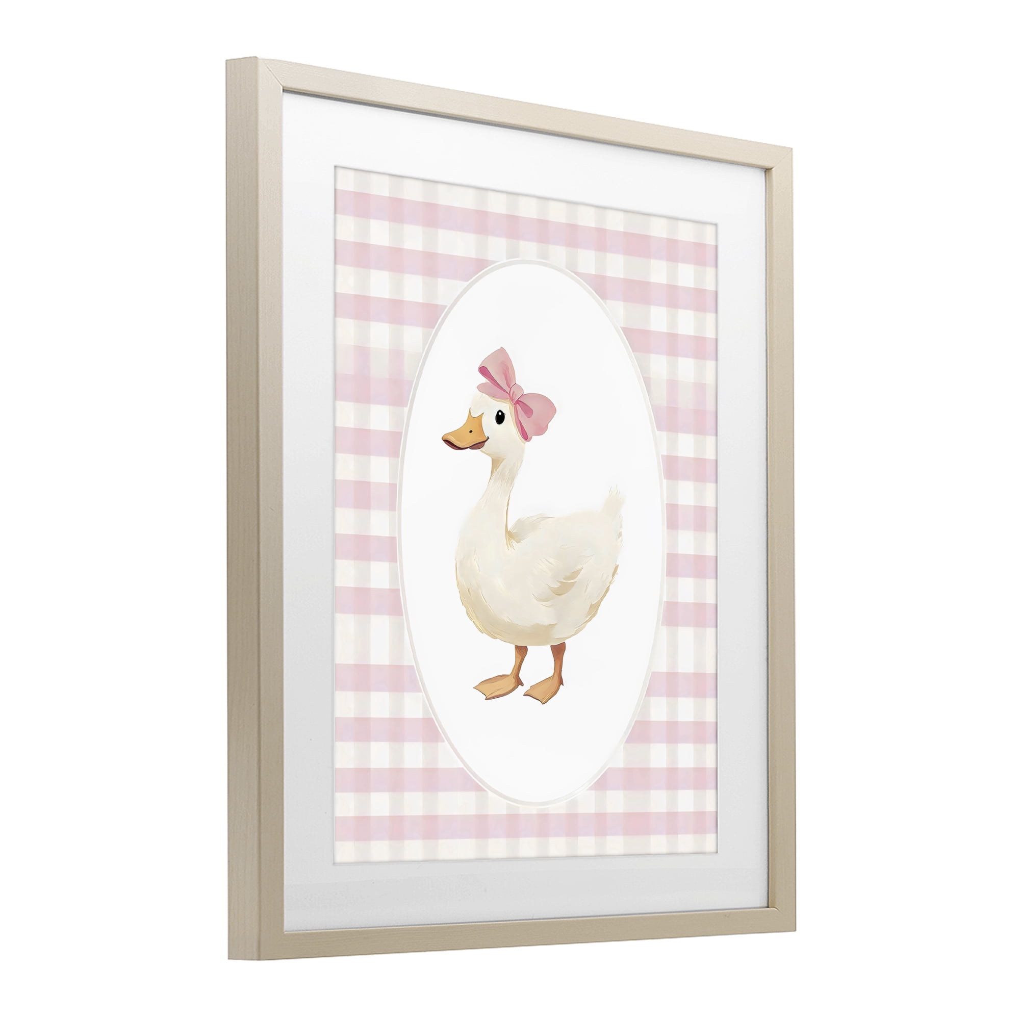 Stupell Industries Pink Gingham Duckling Birch Framed Print Under Glass, design by Arlington Prints