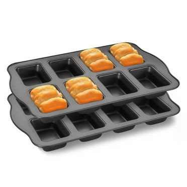 HONGBAKE 2 Pack Mini Loaf Baking Pans 8-Cavity, Nonstick Small Cornbread Pan, Tiny Banana Bread Pan Set, Heavy Duty Brownie Pan, Dark Grey
