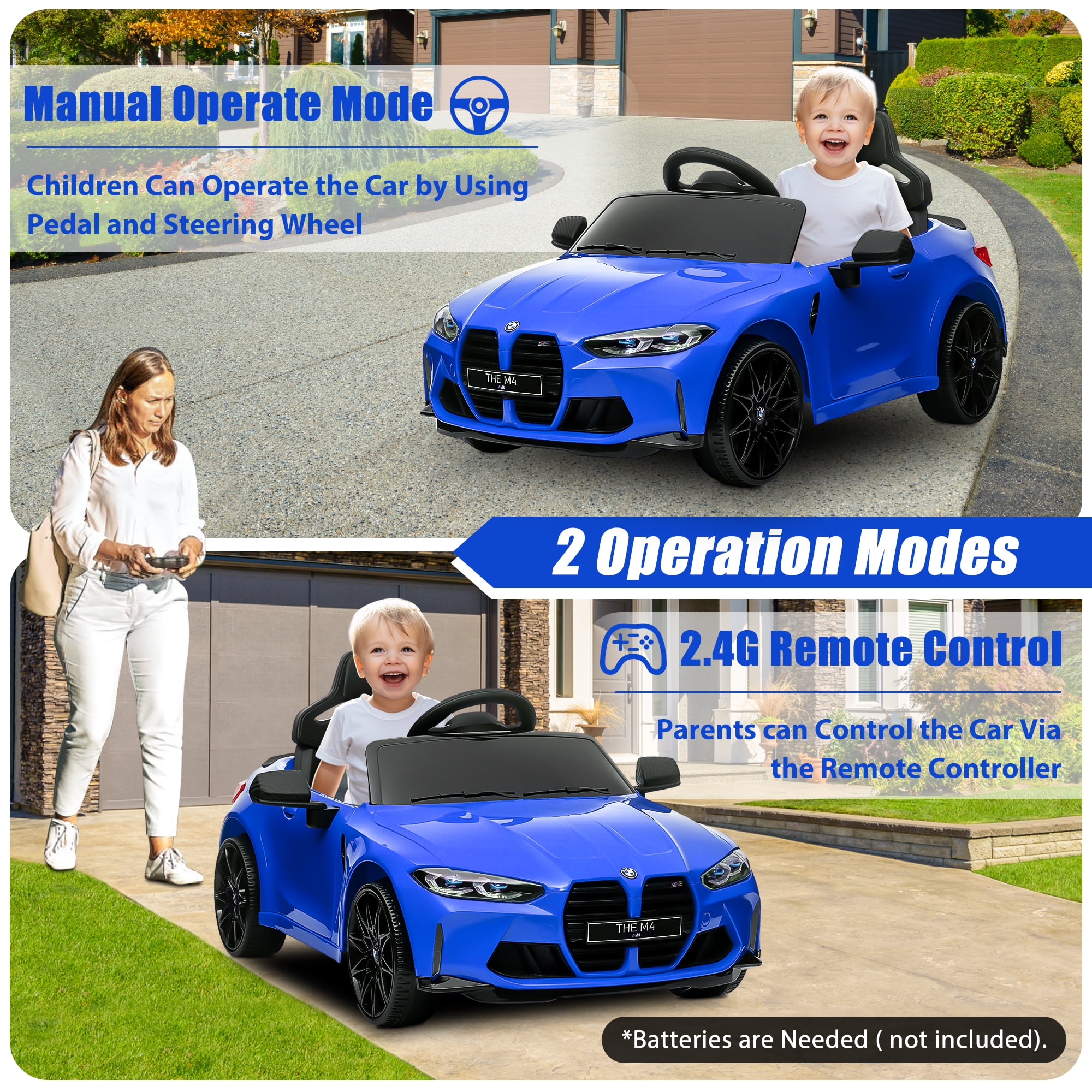 12V Ride on Cars with Remote Control, Licensed BMW M4 Battery Powered Ride on Toys for Kids Boys Girls Gifts, Kids Electric Cars Vehicle with Music, Bluetooth, Story, USB/MP3 Port, LED Light, Blue