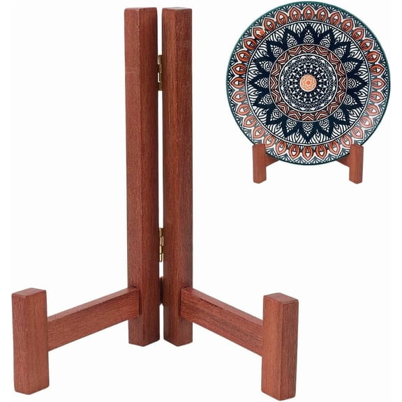 2Pc Wood Plate Display Stands 3.54x5.20x6.89 Inch Plate Wood Holders Rustic Solid Wooden Tabletop Saucer Rack Folding Picture Frame Holder
