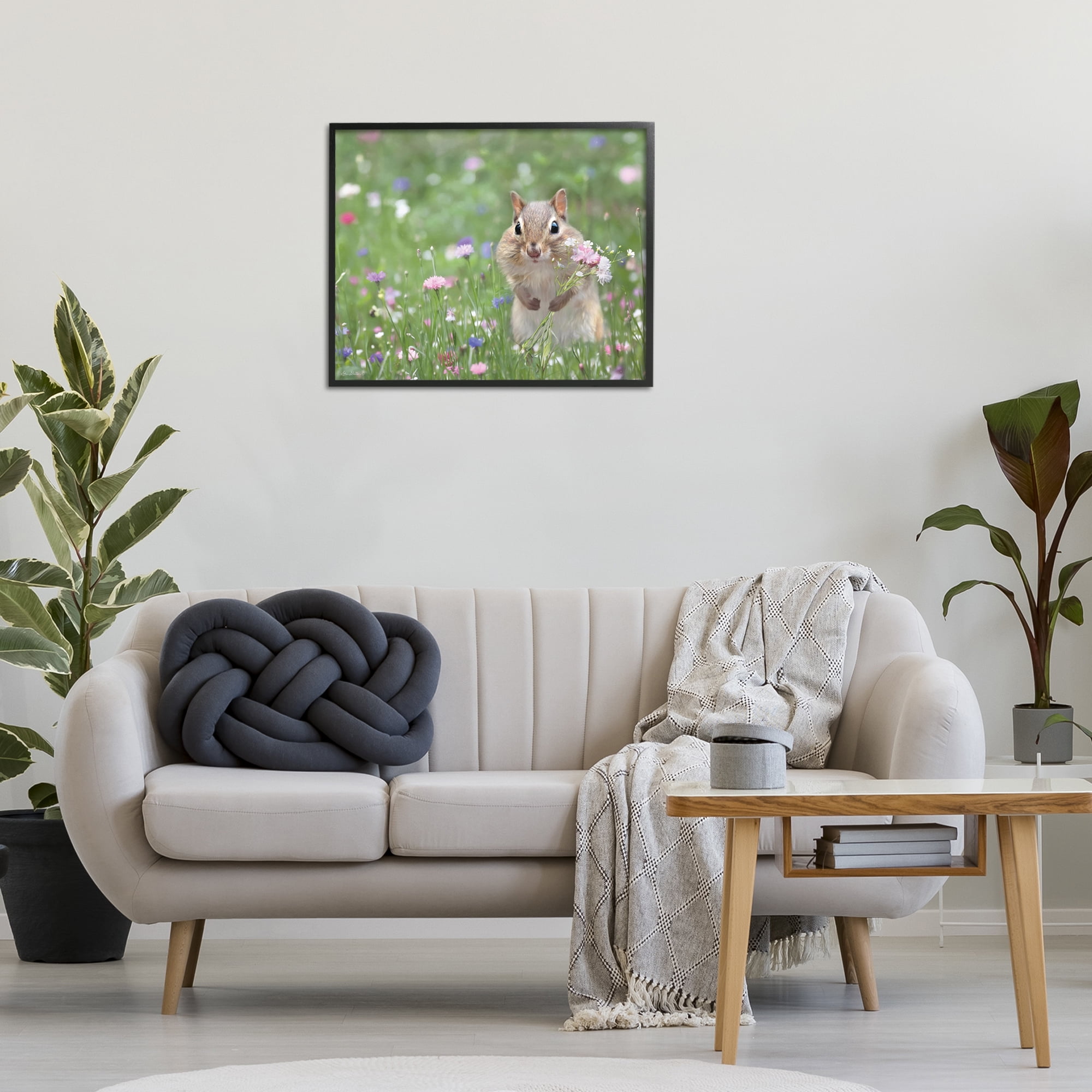 Stupell Industries Chipmunk Picking Flowers Animals & Insects Painting Black Framed Art Print Wall Art, 30 x 24