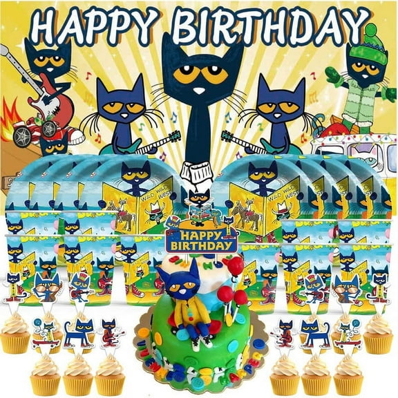 Peter Cat Birthday Cups Party Supplies Decor Backdrop Paper Plates Fans Decorations Banner