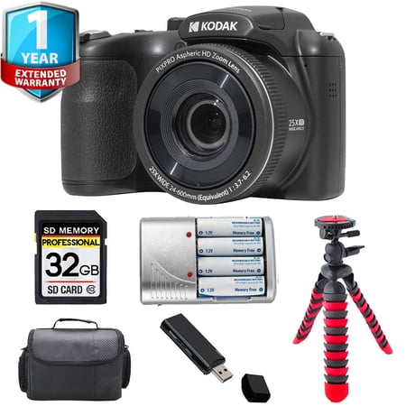 Kodak PIXPRO AZ255 Digital Camera (Black) + 1 Yr Warranty +Tripod + Case -32GB Kit
