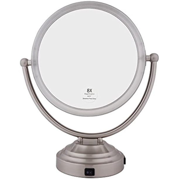 Floxite Lighted Mirror, 8X Plus 1X Magnification, Brushed Nickel, 11