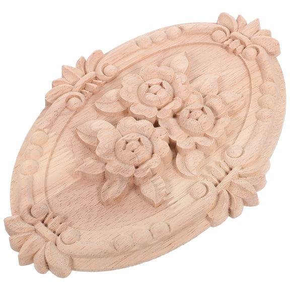 Wood Carving Decorative Appliques for Doors and Furniture, Round Retro Style Wooden Home Decor Accents