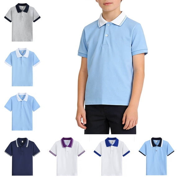 Boys School Uniform Shirts Short Sleeve Polo Shirts Moisture Wicking Collared Shirt Boys 2-3 Years