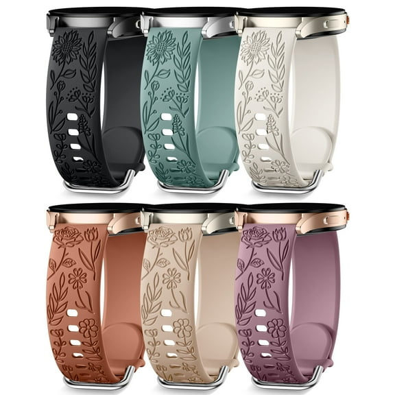 Comvin Compatible With Samsung Galaxy Watch 7 6 5 4 Bands 40mm 44mm/Watch 6 Classic 47mm 43mm/Watch 5 Pro Bands 45mm for Women Lady Girl, Silicone Dressy Fancy Floral Wristbands