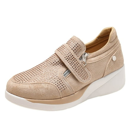 QYZEU Wide Width Flats for Women Casual Shoes for Women Leopard Large Size Round Toe Rhinestone Women s Comfortable Single Shoes Sneakers Dress Sandals Women Beige 37