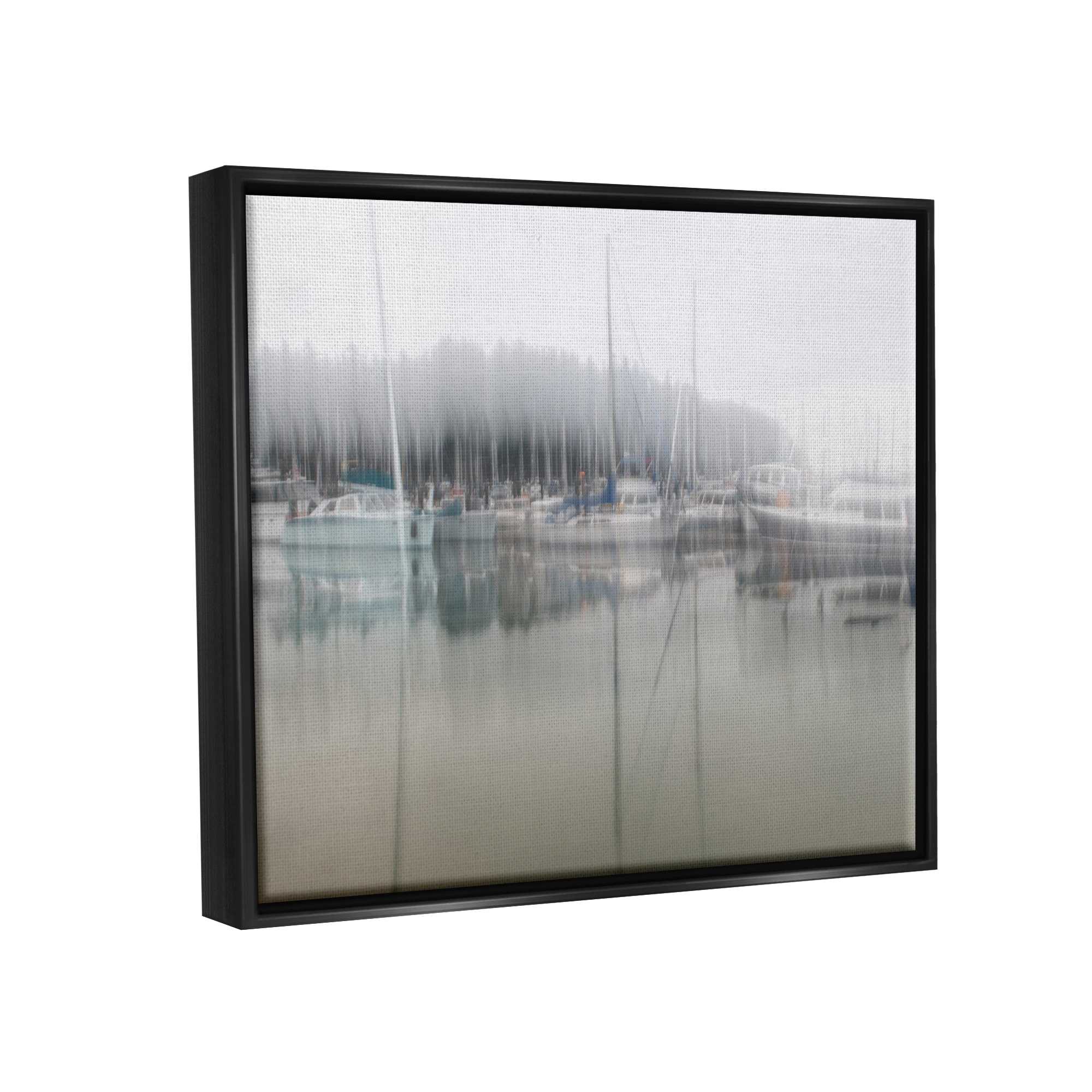 Stupell Industries Foggy Weather Boat Marina Peaceful Floating Watercraft Graphic Art Jet Black Floating Framed Canvas Print Wall Art, Design by Nancy Crowell