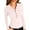 Pink, variant on WTOBBY Women's Casual Solid Color V Neck Button Down Collar Long Sleeve Polo Shirt, Classic Preppy Style Top, Comfortable Stretch Blouse,Khaki M