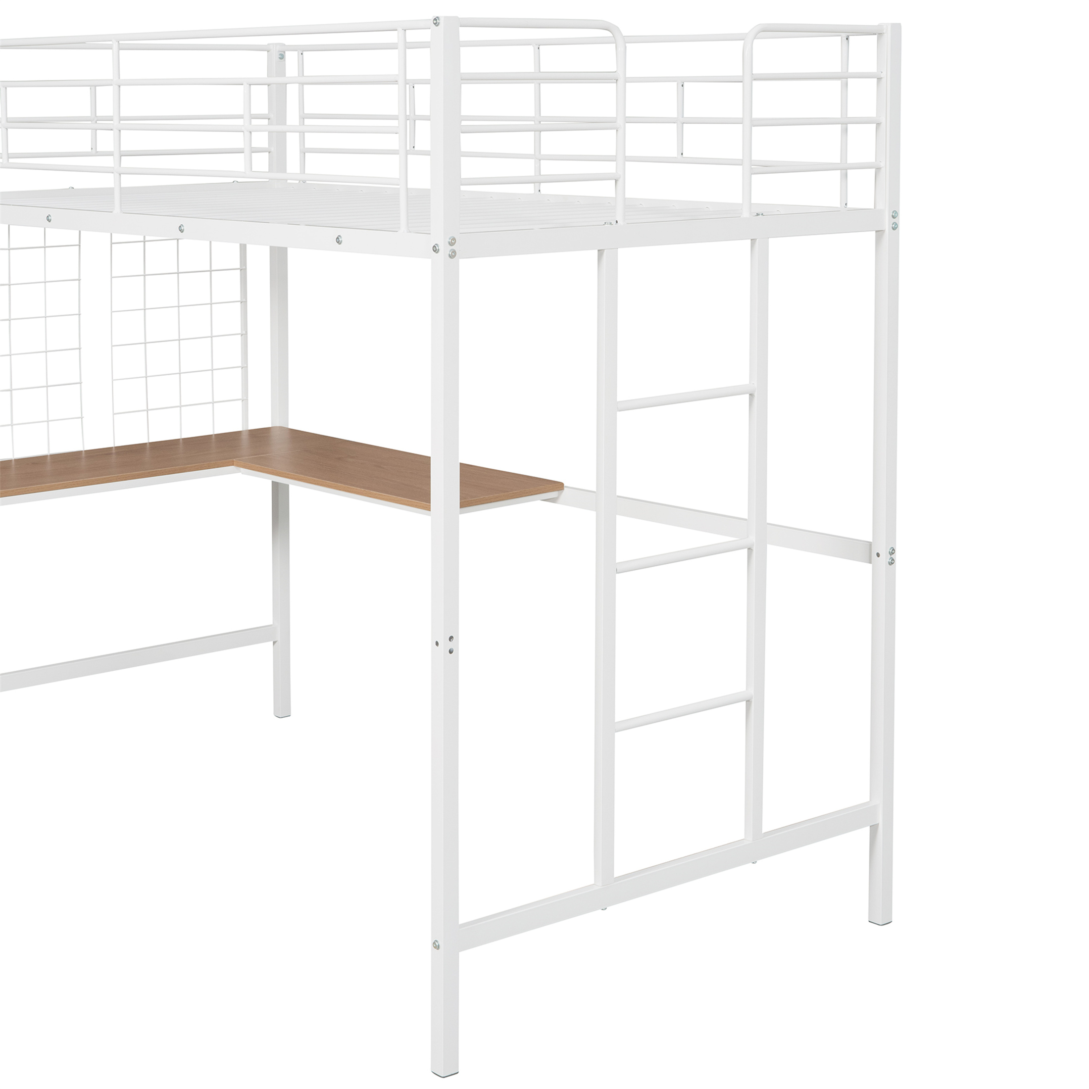 Aukfa Twin Loft Bed with L Shape Desk, Heavy Duty Metal Bed Frame for Kids Teens, White
