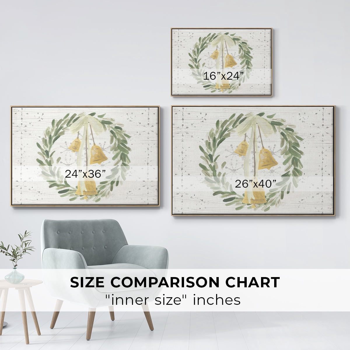 Weathered Aspen Wreath Collection A - Framed Gallery Wrapped Holiday Canvas - 17 x 25 - Natural Wood Frame