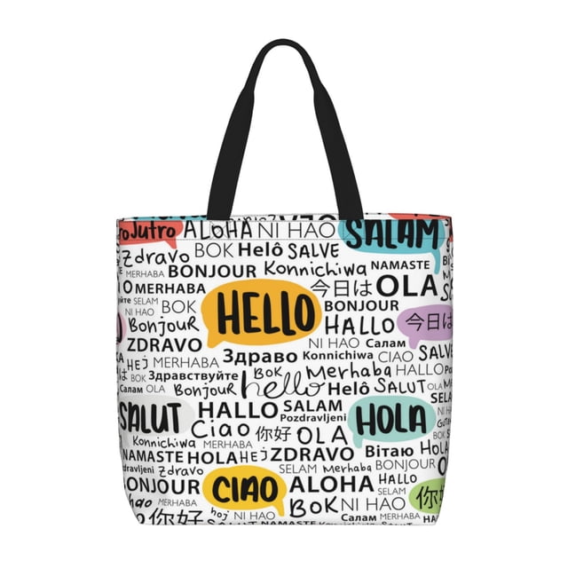 Fotbe Hello Bolsa Tote con Estampado para Mujer, Bolsos con Cremallera, Bolsa de Hombro Casual de Gran Capacidad con Bolsillos Internos