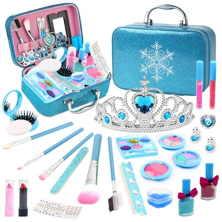 Rirool Kids Makeup Set Toys - 25-Piece Washable Princess Makeup Set with Blue Handbag and Accessories for Role Playing Ages 3-8  Years