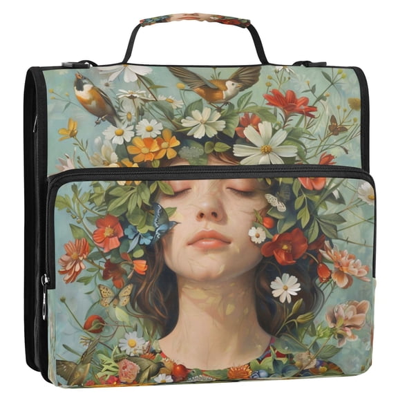 Circular Folder Package 13.6*3.5*12.4 Inches ,Binder Bag,Binder Organizer,Zipper Binder,3 Ring Binder ,Suitable for Work Flower and Maiden