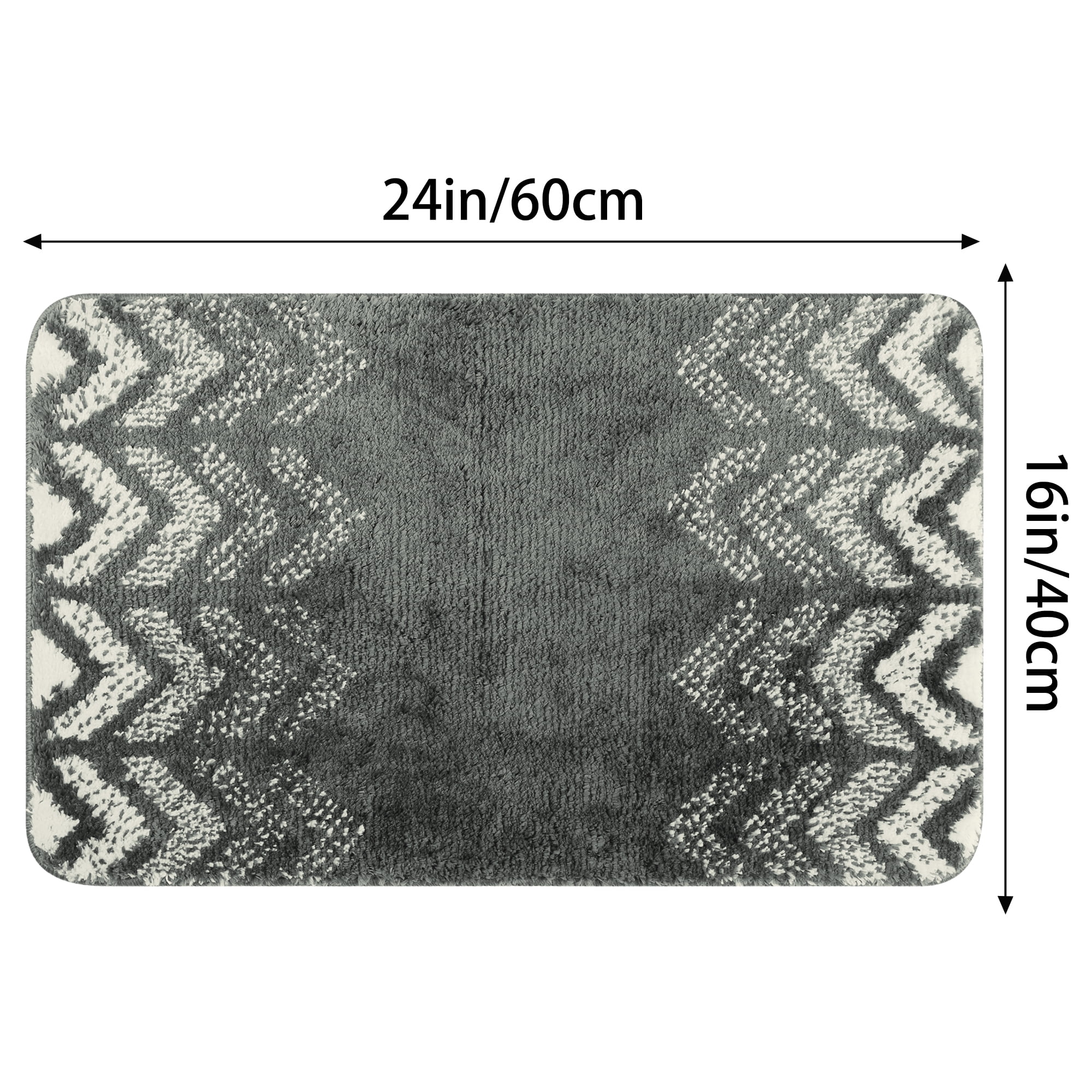 Unique Bargains Absorbent Bath Mat Rug Geometric Patterns Bathroom Mat Non-Slip Carpet Dark Grey 16" x 24"