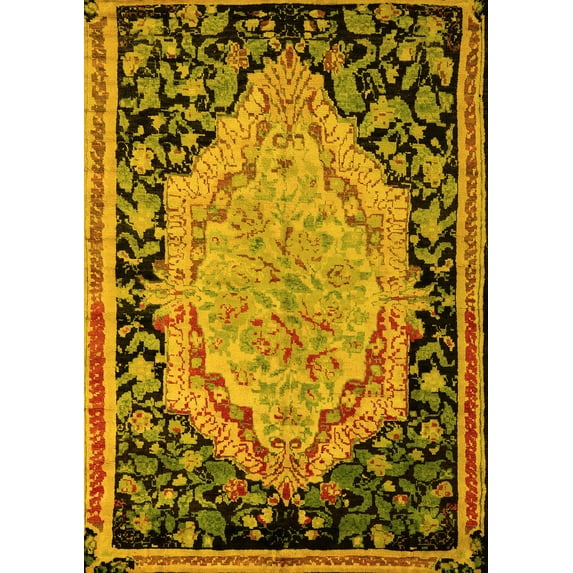 Ahgly Company Indoor Rectangle Medallion Yellow French Area Rugs, 3' x 5'
